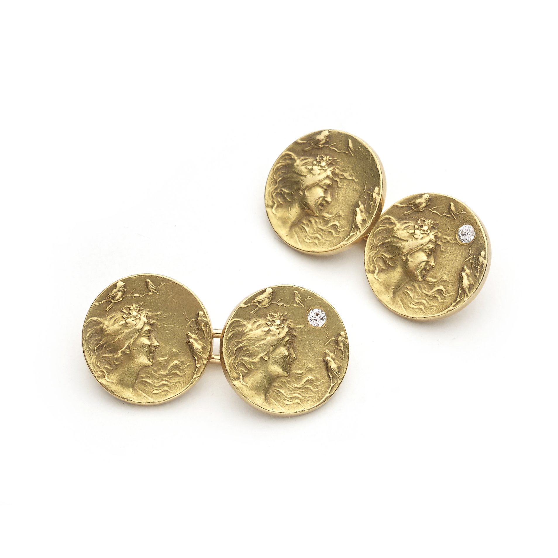 Art Nouveau Lady and Bird Cufflinks