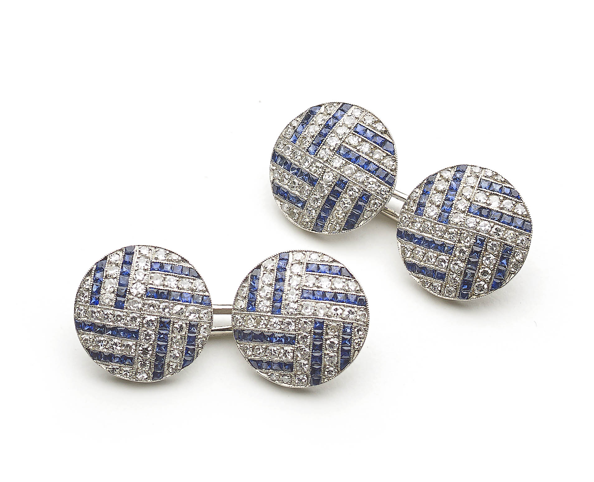 Sapphire and Diamond Platinum Cufflinks