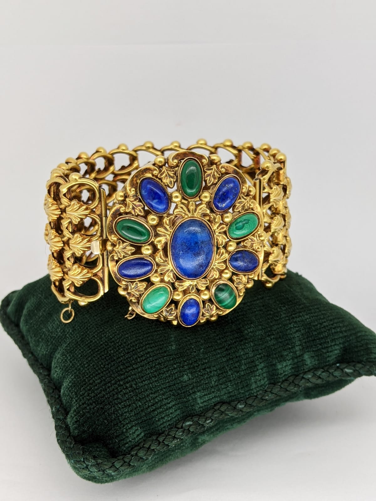 Antique Malachite and Lapis Lazuli set Gold Bracelet.