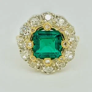 Emerald and Diamond Cluster Ring