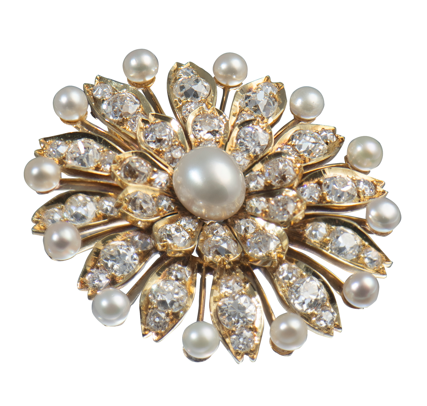 Natural Pearl and Diamond set Brooch Pendant - Image 2