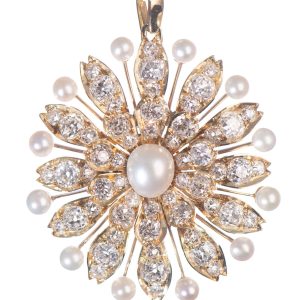 Natural Pearl and Diamond set Brooch Pendant