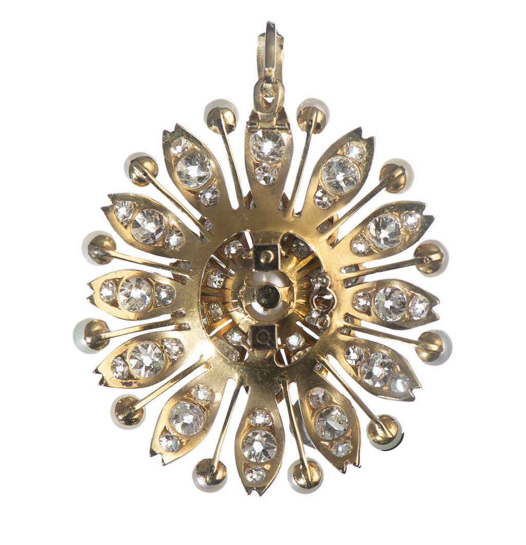 Natural Pearl and Diamond set Brooch Pendant - Image 3