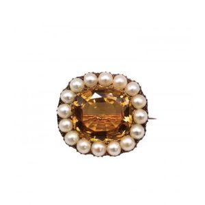 Topaz and Pearl Cluster Brooch